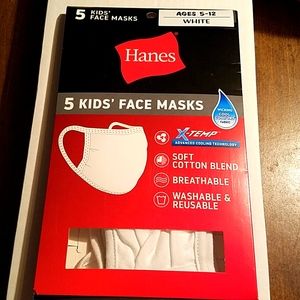 🆕️ Hanes Kids' Face Masks 5pk White Ages 5-12